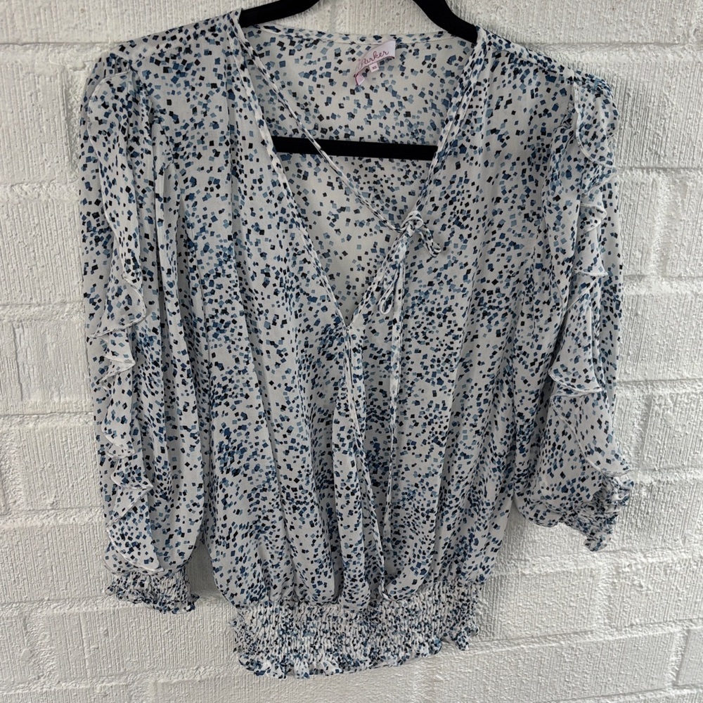 Parker Ruffle Sleeve Elegant Speckled Blouse sz XS